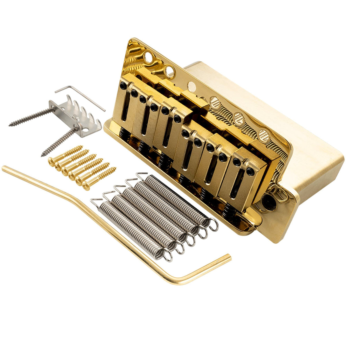 Musiclily Ultra BV007 52.5mm(2-1/16 inch) Standard 6-Screw ST Tremolo Bridge with Modern Brass Saddles 36mm Solid Brass Block Push-In Arm for Strat Style Electric Guitar
