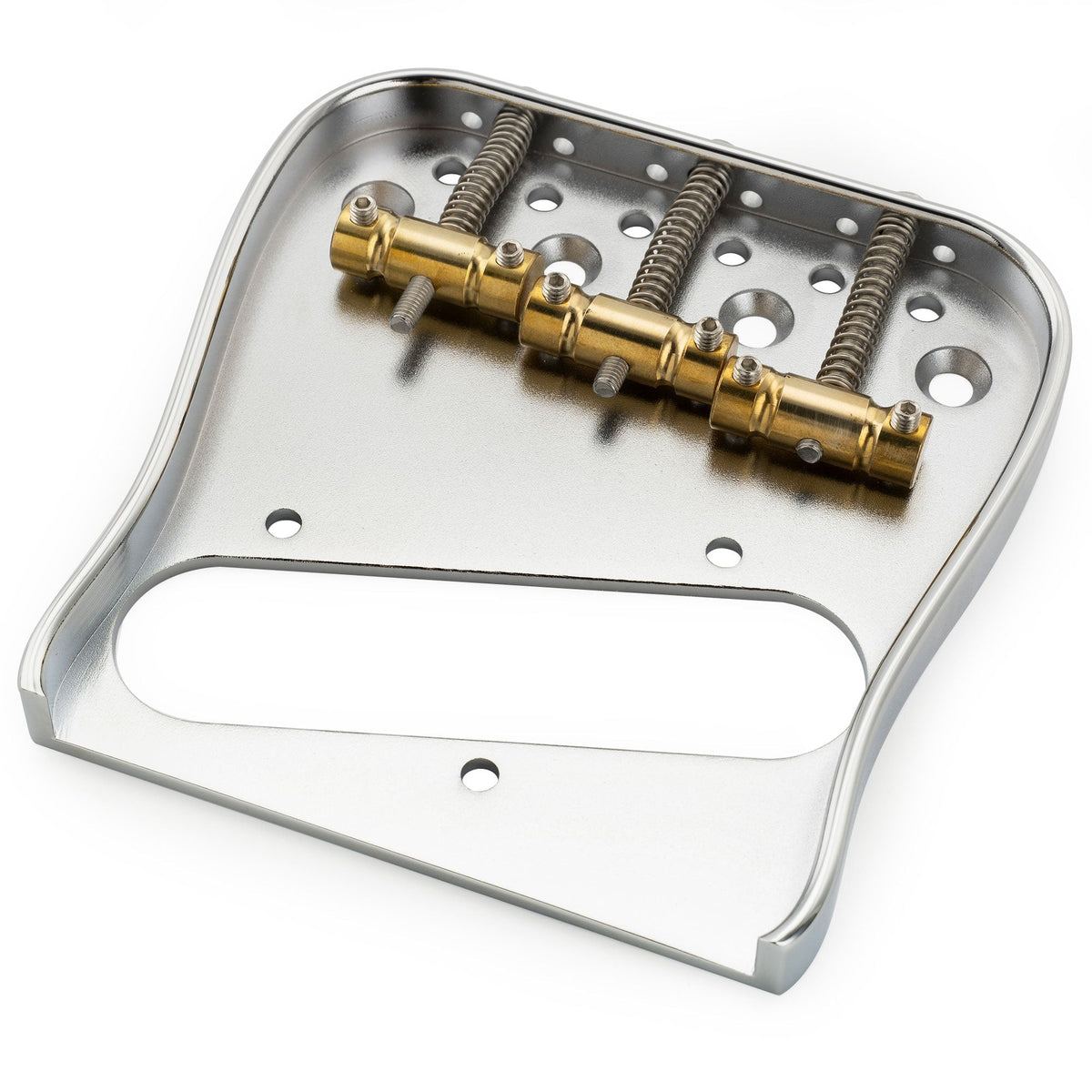 Musiclily Ultra BT014 Left-Handed 54mm(2-1/8 inch) String Spacing Full Solid Brass Plate with Compensated 3-Saddle Curved Tele Style Guitar Bridge