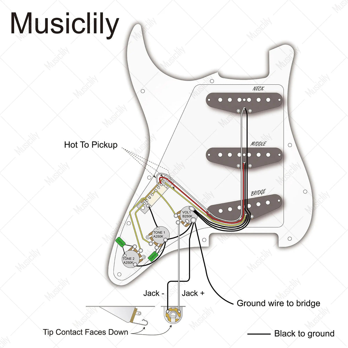 Musiclily Basic Pre-wired Loaded Standard ST-SSS Pickguard with Ceramic Magnet Single Coil Pickups Set for Strat Style Electric Guitar