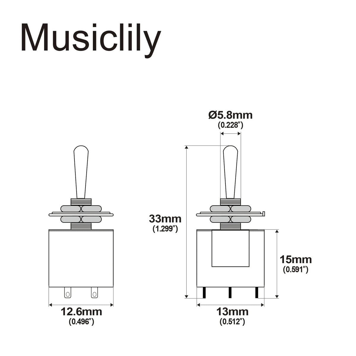 Musiclily Basic 3 Way SPDT Guitar Toggle Switch 6 Pin ON/OFF/ON Selector Mini