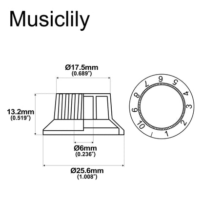 Musiclily Basic Coarse 18 Splines Push-on Control Knobs for Imported Strat Style Electric Guitar, 2T+1V