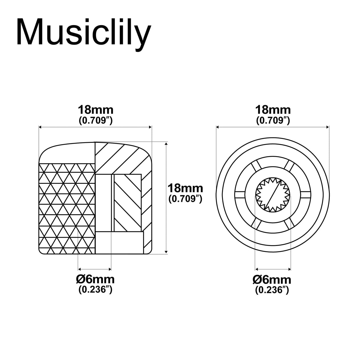 Musiclily Basic Coarse 18 Splines Steel Dome Control Knobs for Squier Tele Style Electric Guitar Bass 18*18mm, Set of 4