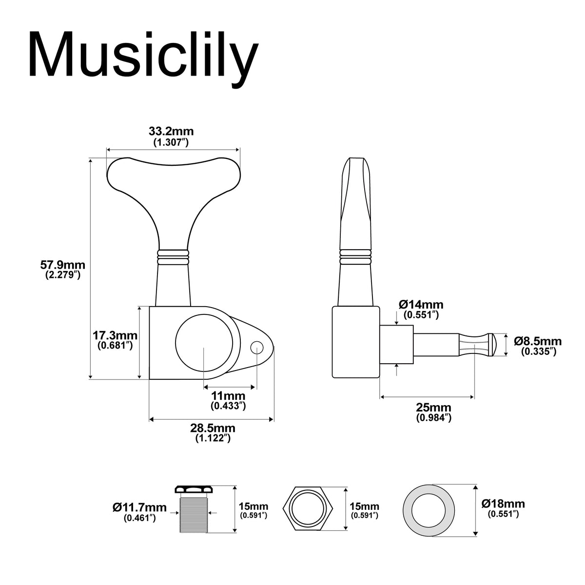 2R2L Full Sealed Bass Tuners Machine Heads Set for Ibanez Style Electric Bass 19:1 Ratio Tuning Pegs Keys