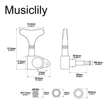 2R2L Full Sealed Bass Tuners Machine Heads Set for Ibanez Style Electric Bass 19:1 Ratio Tuning Pegs Keys