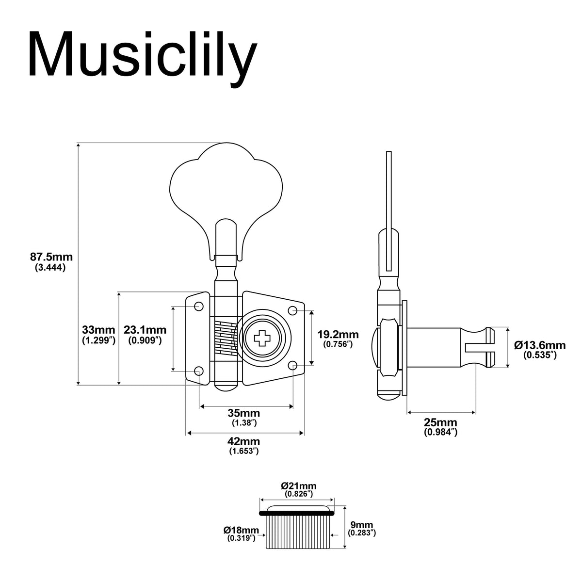 2R2L Open Gear Bass Machine Heads Tuners Set for Ibanez Style Electric Bass 24:1 Ratio Tuning Pegs Keys with Clover Button