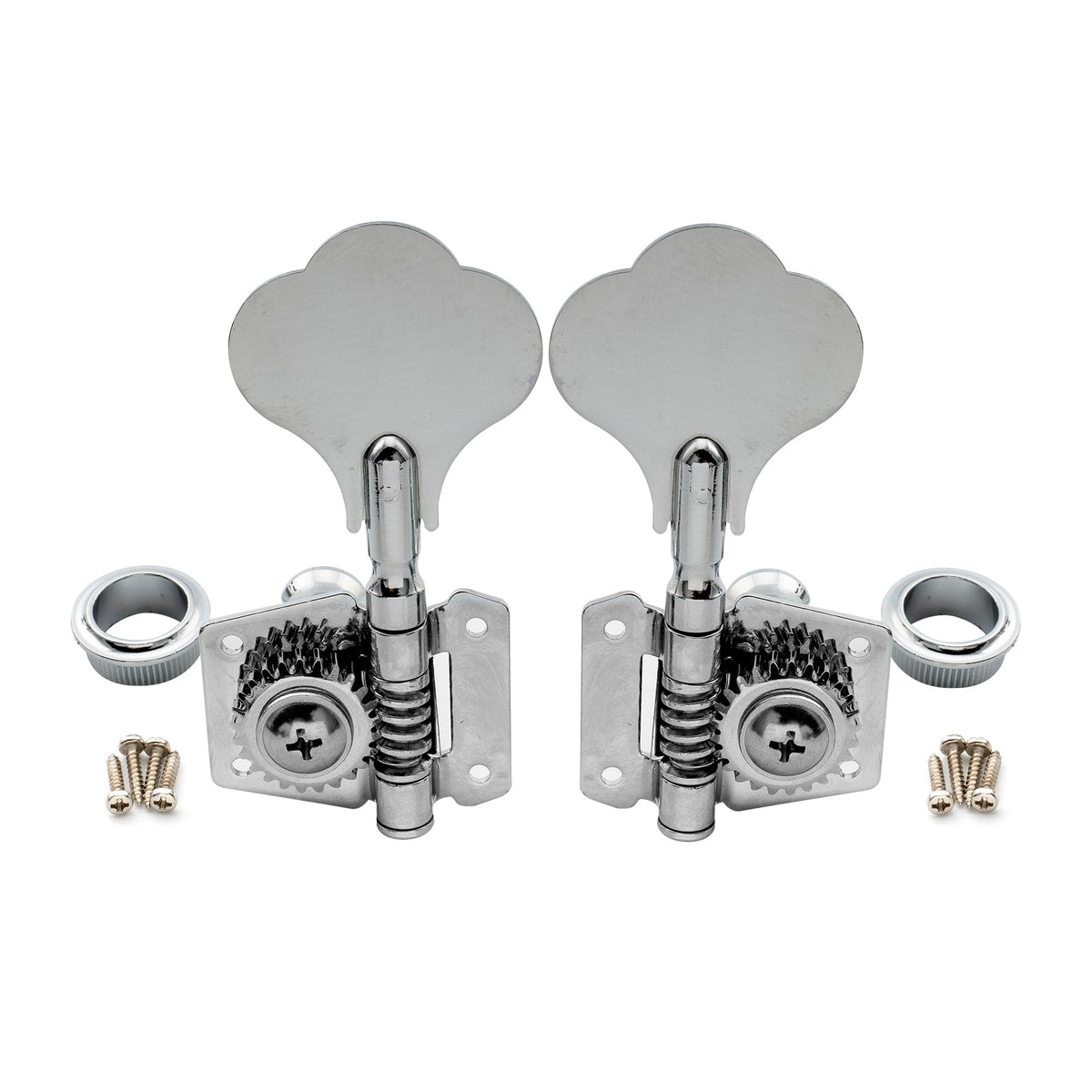 2R2L Open Gear Bass Machine Heads Tuners Set for Ibanez Style Electric Bass 24:1 Ratio Tuning Pegs Keys with Clover Button