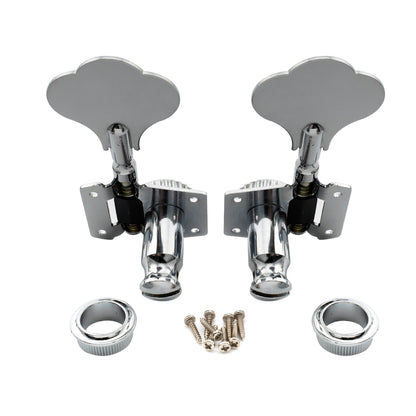 2R2L Open Gear Bass Machine Heads Tuners Set for Ibanez Style Electric Bass 24:1 Ratio Tuning Pegs Keys with Clover Button