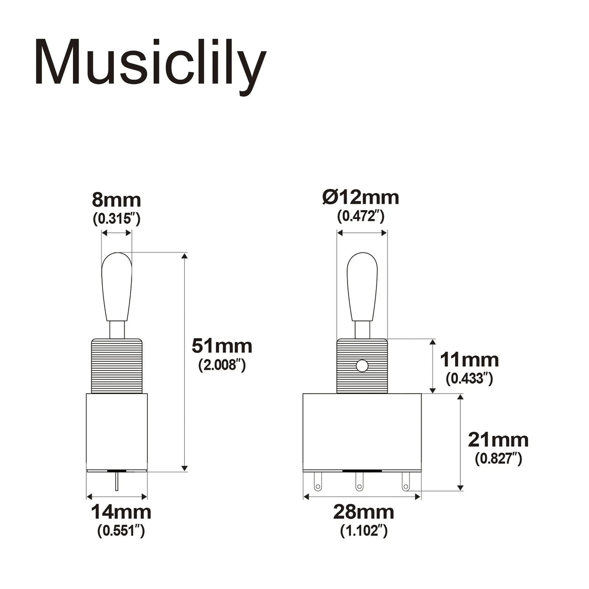 Musiclily Basic Metric 3 Way Guitar Sealed Box Style Pickup Toggle Switch