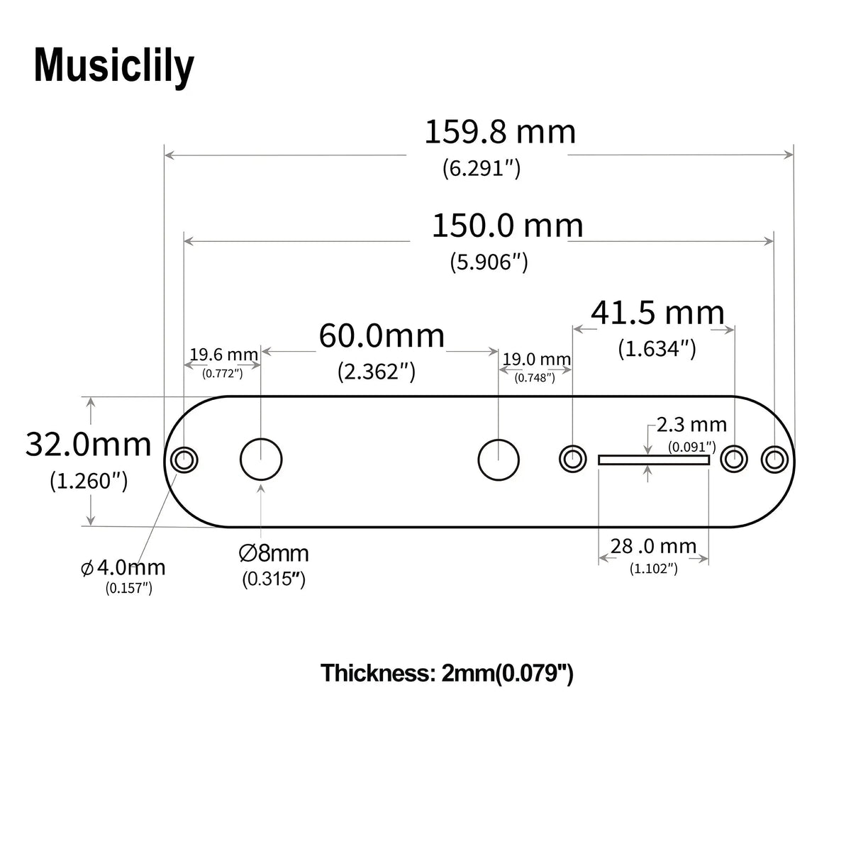 Musiclily Basic 32mm Width Prewired Loaded TL Control Plate for Tele Style Guitar