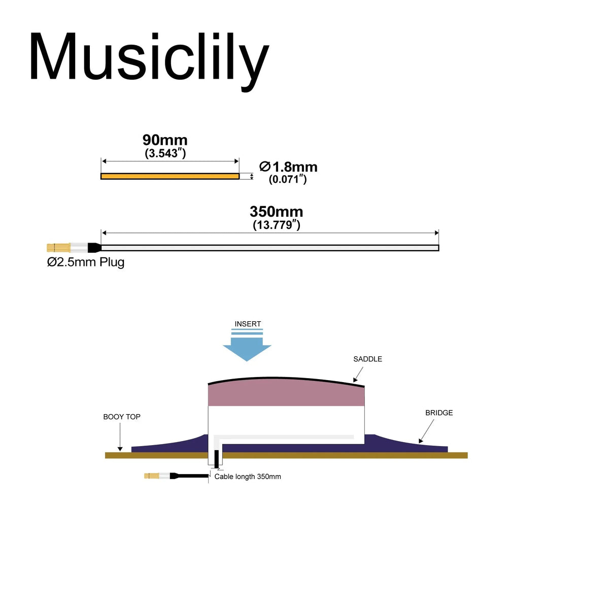 Musiclily Basic Soft Guitar Pickup Under Saddle Piezo for Acoustic or Classical Guitar
