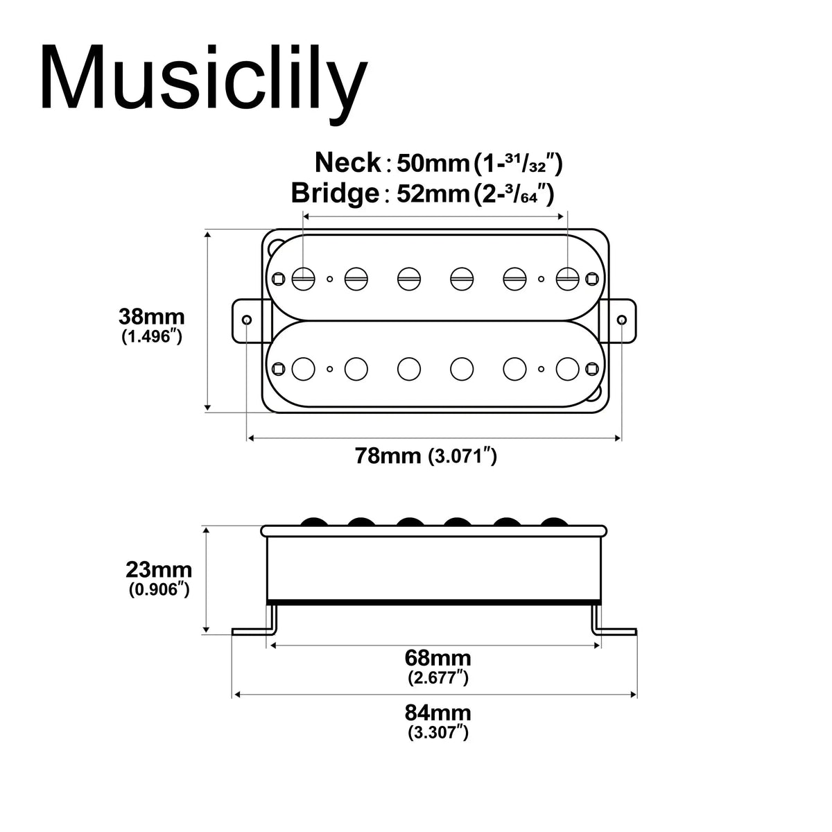 Musiclily Basic Ceramic Humbucker Pickups Neck Bridge Set 50mm 52mm for Electric Guitar