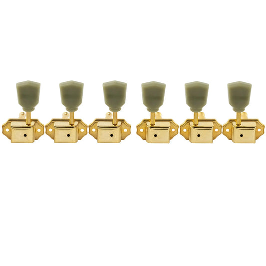 Musiclily Basic R15A 3R3L 15:1 Ratio Semi Closed Vintage Style Machine Heads Tuners Tuning Pegs Keys with Keystone Button for Acoustic Electric Guitar