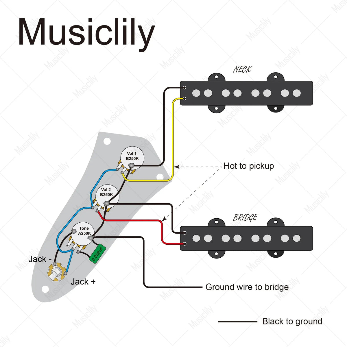 Musiclily Basic Loaded Prewired Jazz Bass Control Plate for JB Style Bass