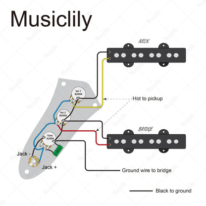 Musiclily Basic Loaded Prewired Jazz Bass Control Plate for JB Style Bass
