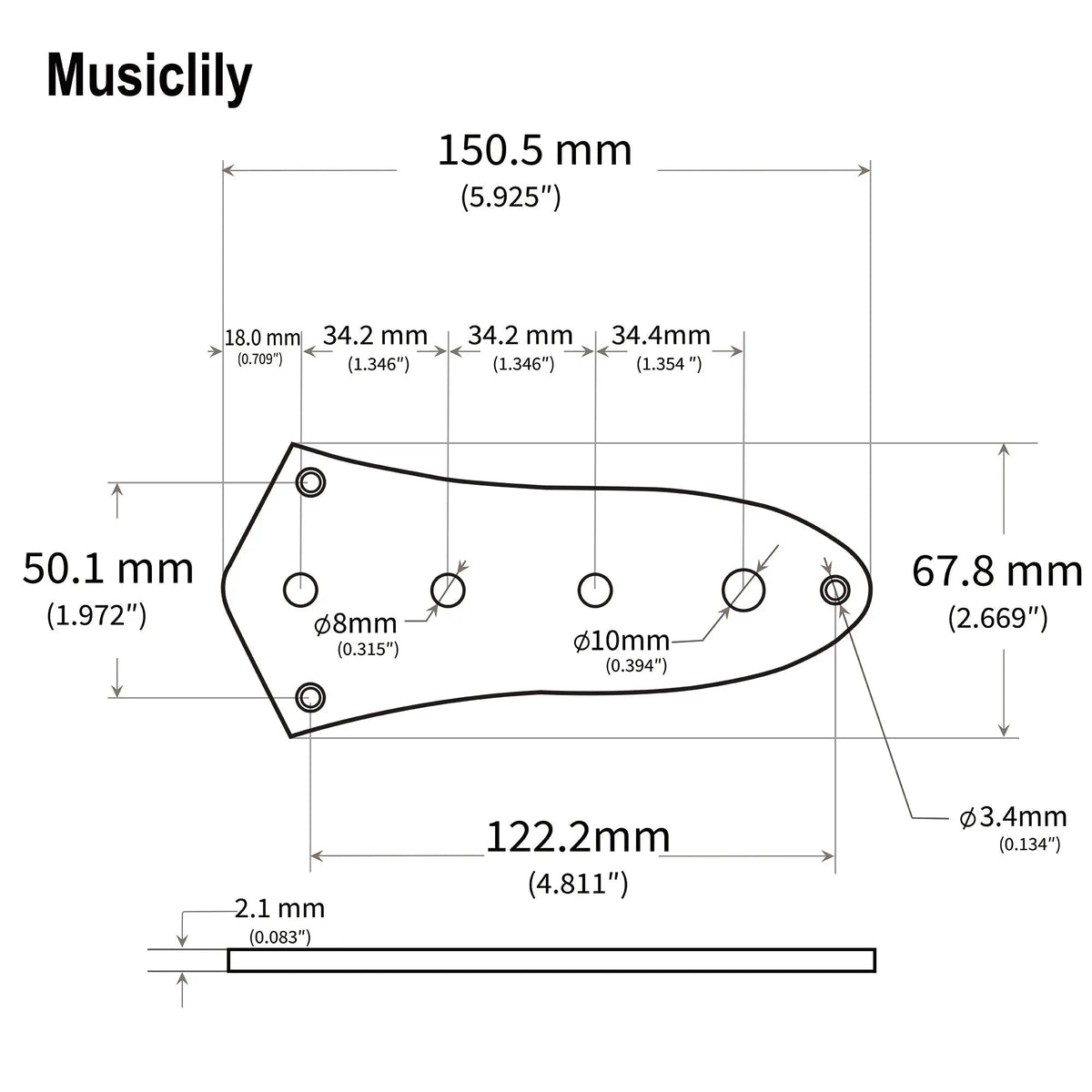 Musiclily Basic Loaded Prewired Jazz Bass Control Plate for JB Style Bass