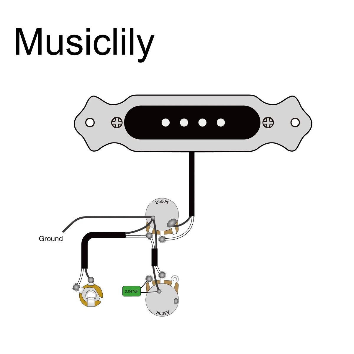 Musiclily Basic Pre-Wired Sound Hole Single Coil Pickup Wiring Harness for 4 String Cigar Box Guitar