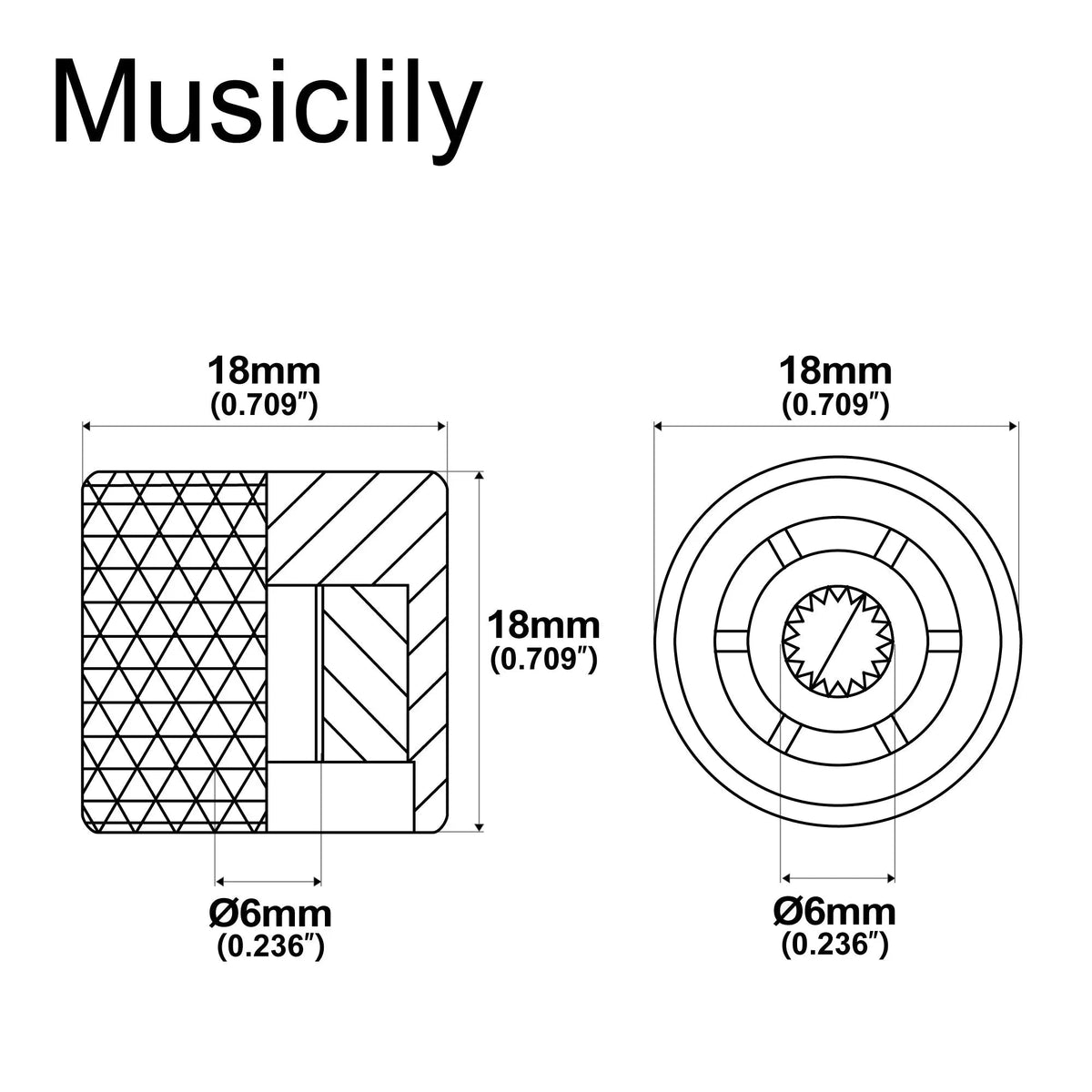 Musiclily Basic Coarse 18 Splines Steel Flat Top Knurled Control Knobs for Electric Guitar or Bass 18*18mm, Set of 4