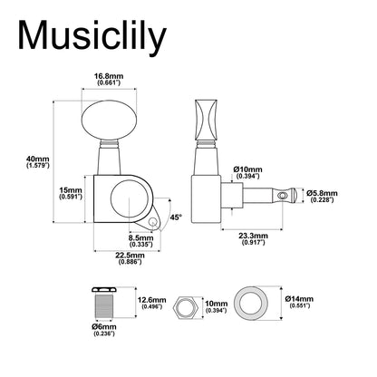 Musiclily Basic R15A 6-in-line Guitar Sealed Tuners Tuning Pegs Keys Machine Heads Set