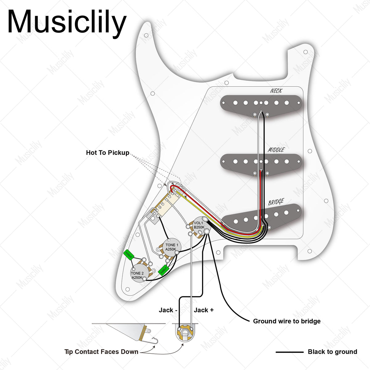 Musiclily Basic Pre-wired Loaded Standard ST-SSS Pickguard with Ceramic Magnet Single Coil Pickups Set Single Capacitor for Strat Style Electric Guitar