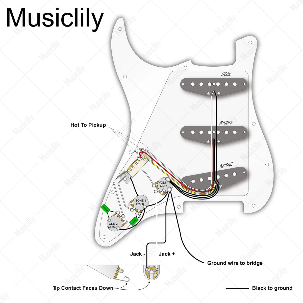 Musiclily Basic Pre-wired Loaded Standard ST-SSS Pickguard with Alnico 5 Magnet Single Coil Pickups Set for Strat Style Electric Guitar