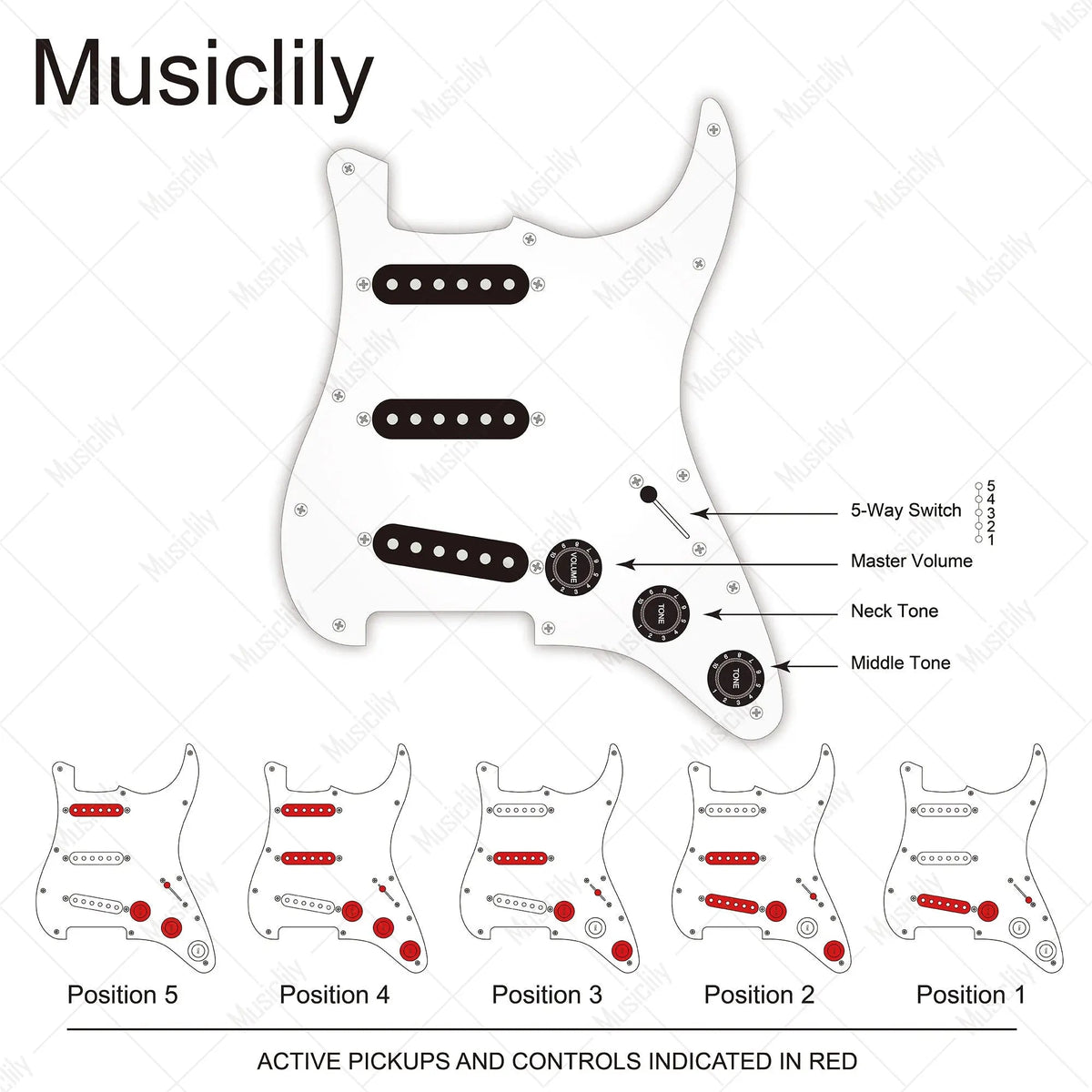 Musiclily Basic Pre-wired Loaded Standard ST-SSS Pickguard with Alnico 5 Magnet Single Coil Pickups Set for Strat Style Electric Guitar