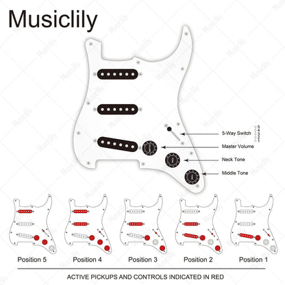 Musiclily Basic Pre-wired Loaded Standard ST-SSS Pickguard with Alnico 5 Magnet Single Coil Pickups Set for Strat Style Electric Guitar