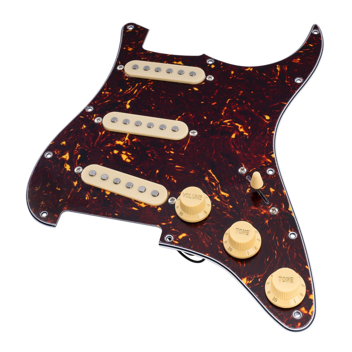 Musiclily Basic Pre-wired Loaded Standard ST-SSS Pickguard with Alnico 5 Magnet Single Coil Pickups Set for Strat Style Electric Guitar