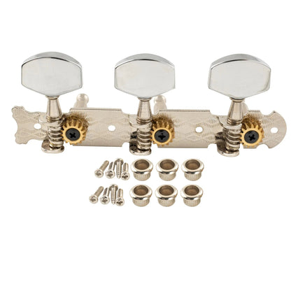 Musiclily Pro 3 on a Plate Acoustic Guitar Tuners Machine Heads Tuning Keys Pegs Set, Nickel with Chrome Button