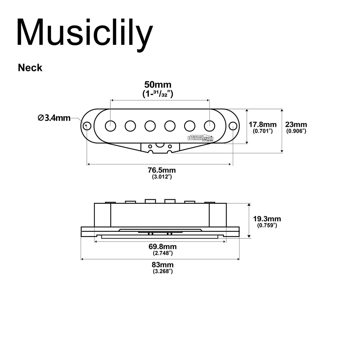 Wilkinson M Series LOW GAUSS Vintage Tone Ceramic Single Coil Pickup for Strat Style Guitar Neck