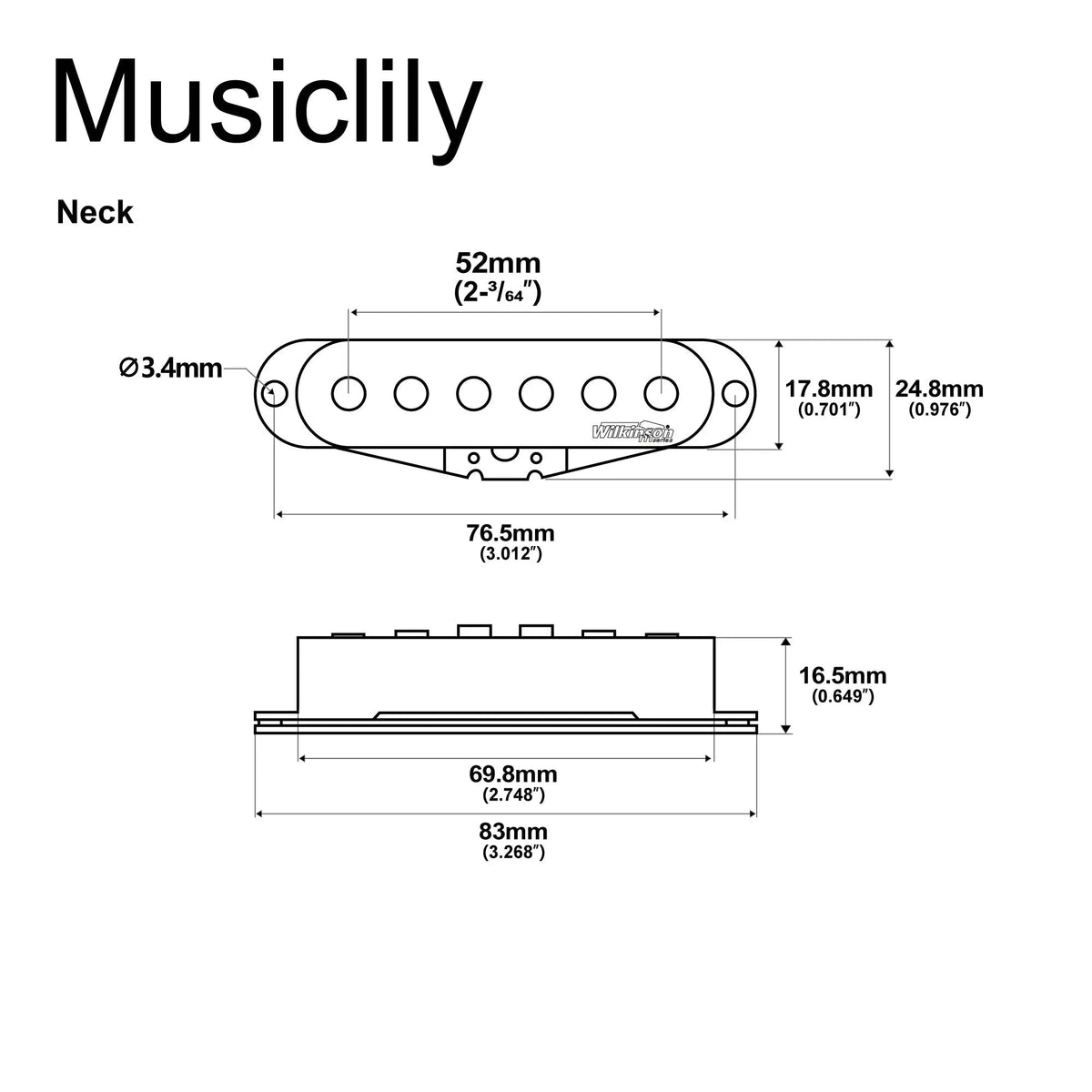 Wilkinson M Series Vintage Tone Alnico 5 Staggered Single Coil Neck Pickup for Strat Style Electric Guitar