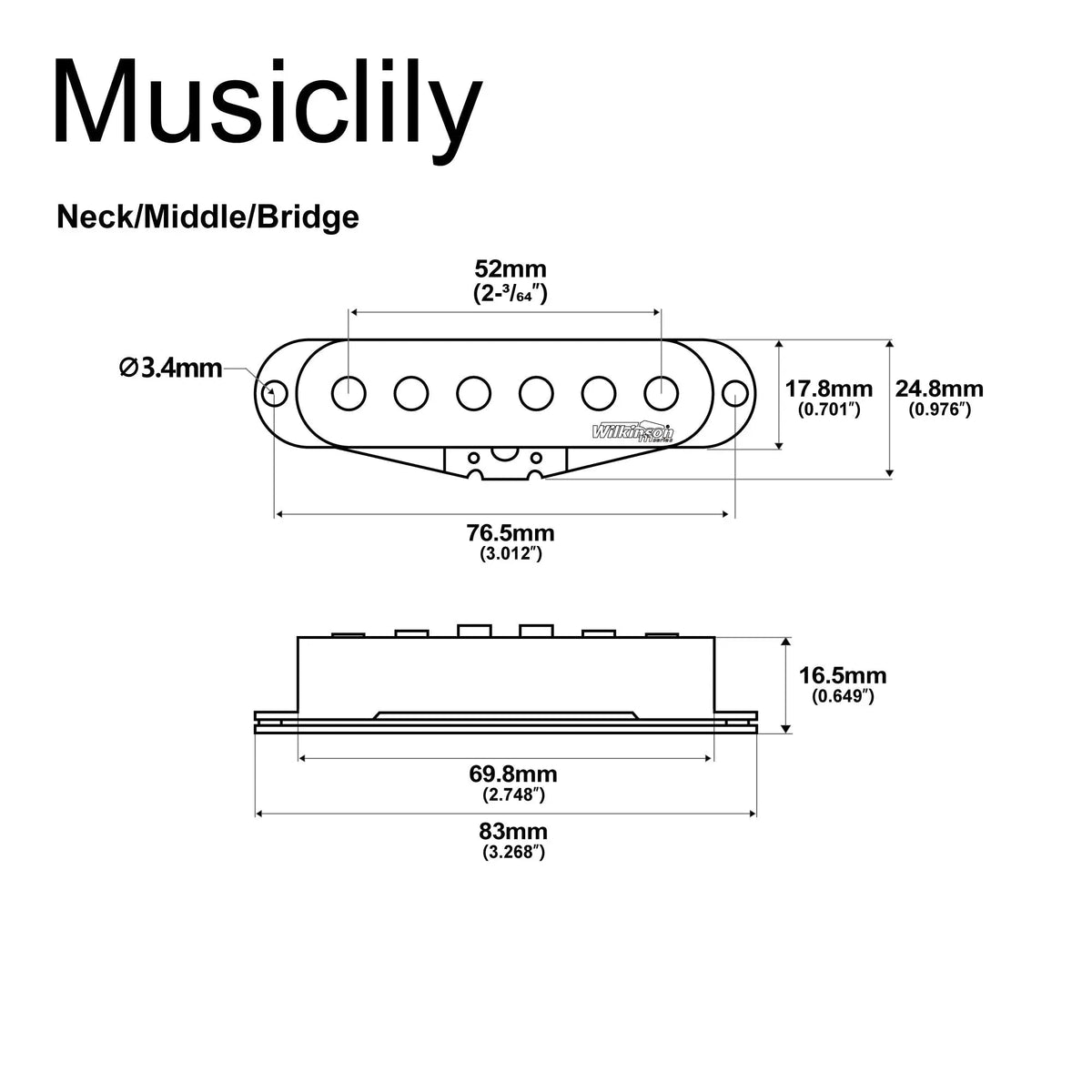 Wilkinson M Series Vintage Tone Alnico 5 Staggered Single Coil Pickups SSS Set for Strat Style Electric Guitar