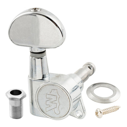Wilkinson Single 19:1 Ratio E-Z-LOK Full Sealed Machine Head Bass Side Tuner Tuning Peg Key with Half Moon Button for Acoustic Electric Guitar