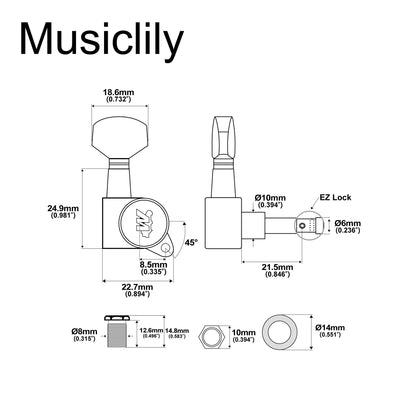 Wilkinson 6-in-line E-Z-LOK Guitar Tuners Machine Heads Tuning Keys Set for Fender Strat/Tele Style Electric Guitar