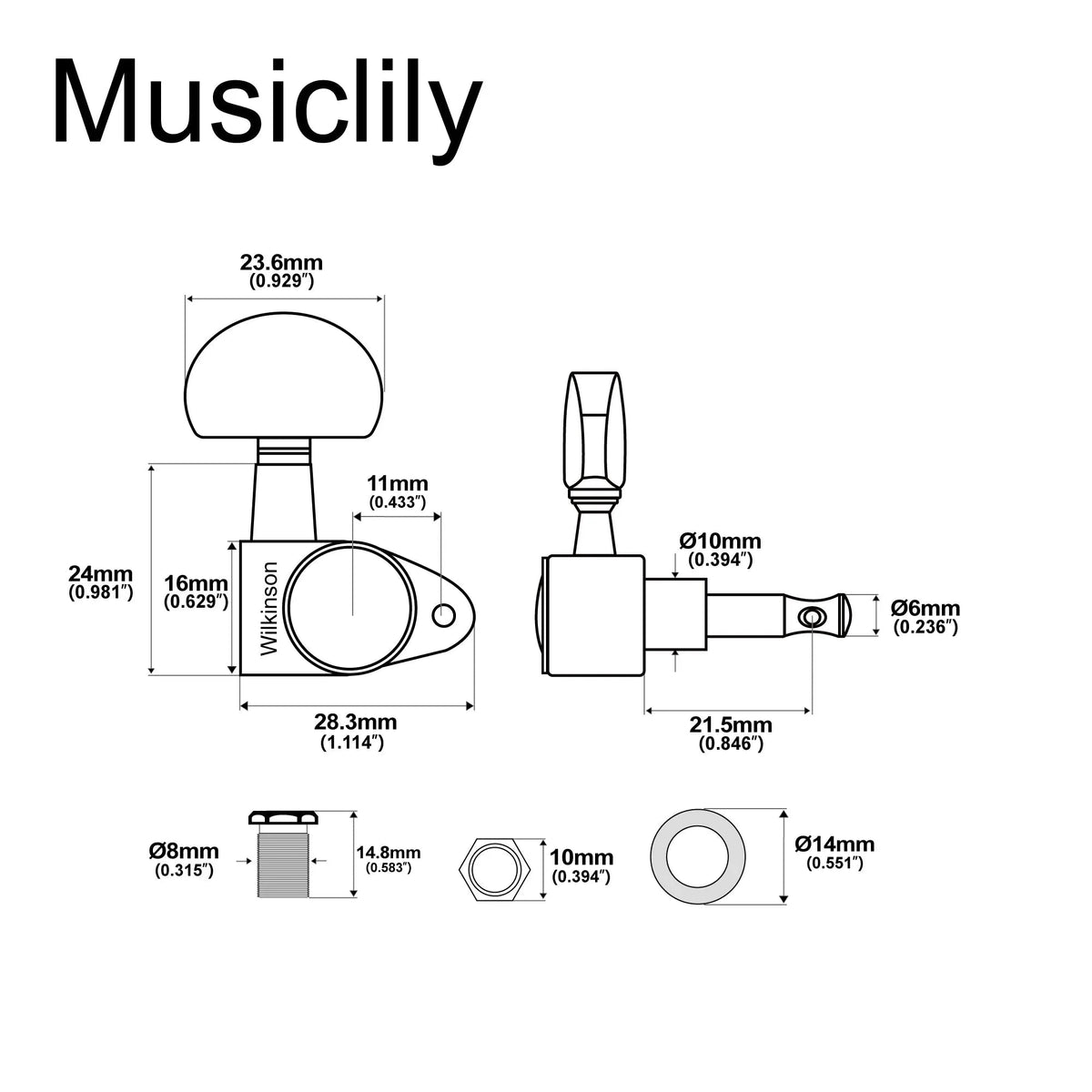 Wilkinson 3R3L 19:1 Ratio Full Sealed Machine Heads Tuners Tuning Pegs Keys with Half Moon Button Right Angle Screw for Acoustic Electric Guitar