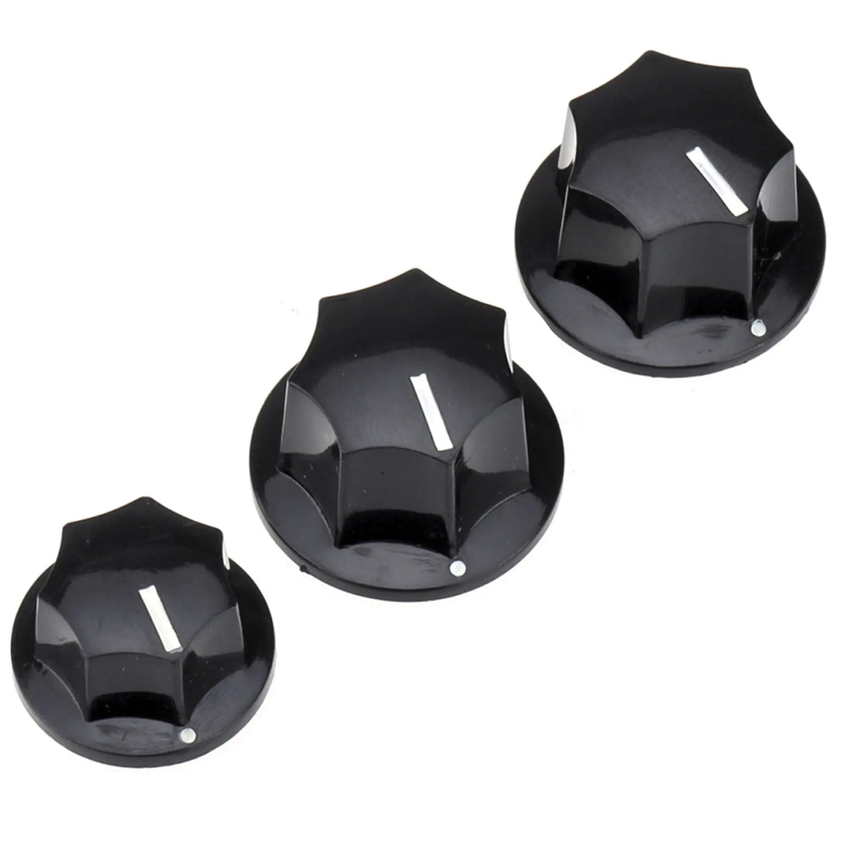 Musiclily Pro Inch Size Fine 24-Spline Knobs 2 Large 1 Small Jazz Bass Knobs Set for USA Made JB Style Bass