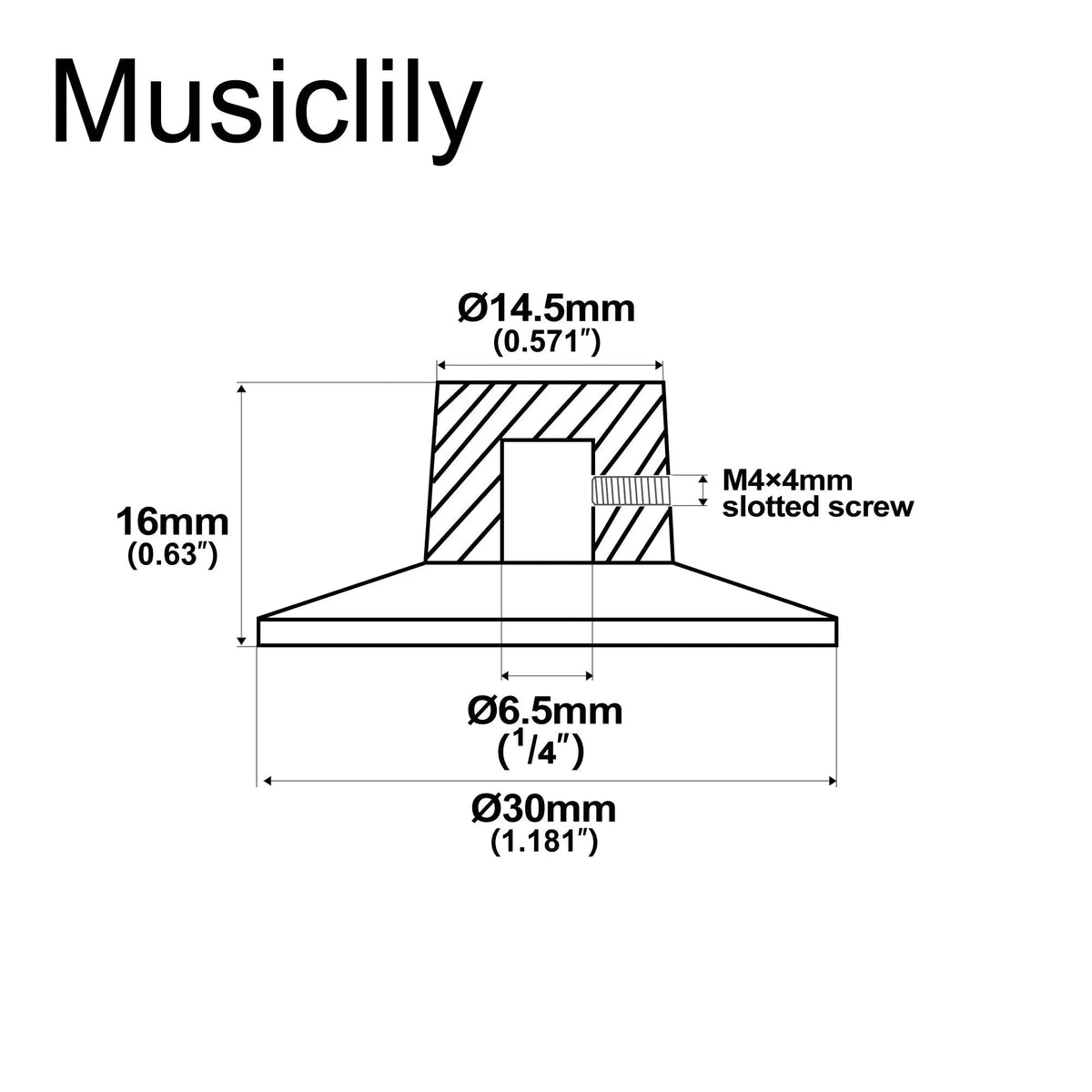 Musiclily Pro 1/4 Inch Universal Fitting Solid Knobs Guitar Amplifier Effect Pedal Skirted Amp Knobs, Set of 6