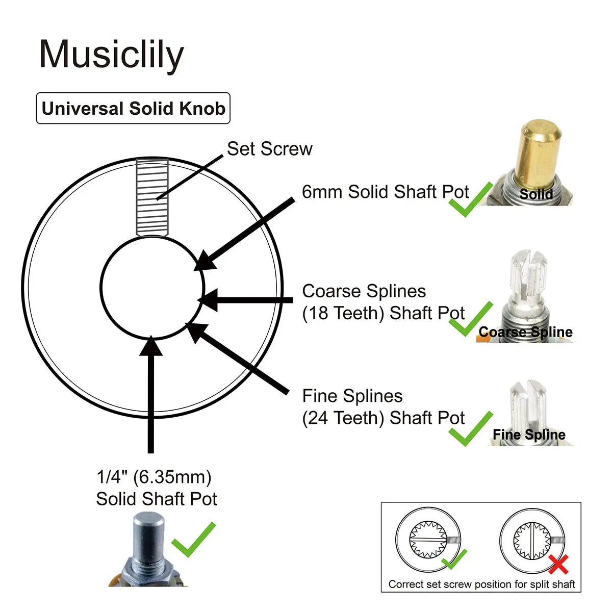 Musiclily Pro 1/4 Inch Universal Fitting Solid Knobs Guitar 2 Tone 2 Volume Amplifier Effect Pedal Witch Hat Skirted Knobs Set