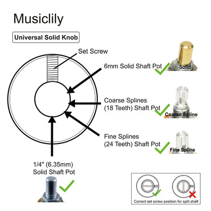 Musiclily Pro 1/4 Inch Universal Fitting Solid Knobs Guitar 2 Tone 2 Volume Amplifier Effect Pedal Witch Hat Skirted Knobs Set