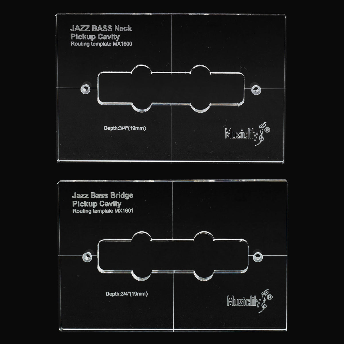 Musiclily Pro CNC Accurate Acrylic Pickup Routing Templates Set for Standard Jazz Bass Neck and Bridge Pickup