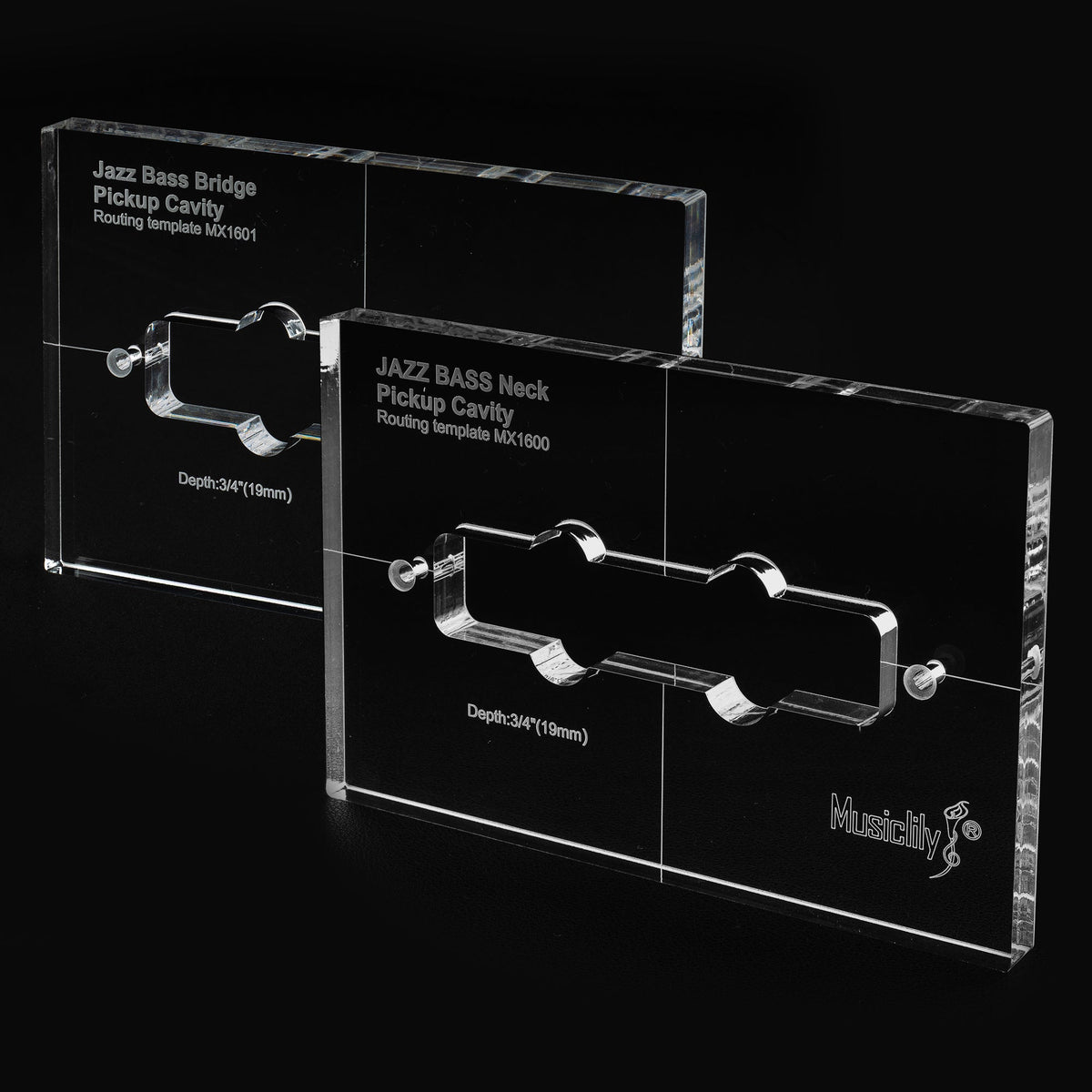 Musiclily Pro CNC Accurate Acrylic Pickup Routing Templates Set for Standard Jazz Bass Neck and Bridge Pickup