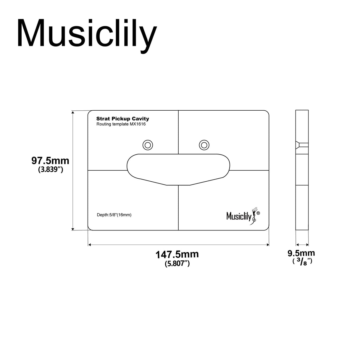 Musiclily Pro CNC Accurate Acrylic Single-coil Pickup Routing Template for Standard Strat Guitar Body
