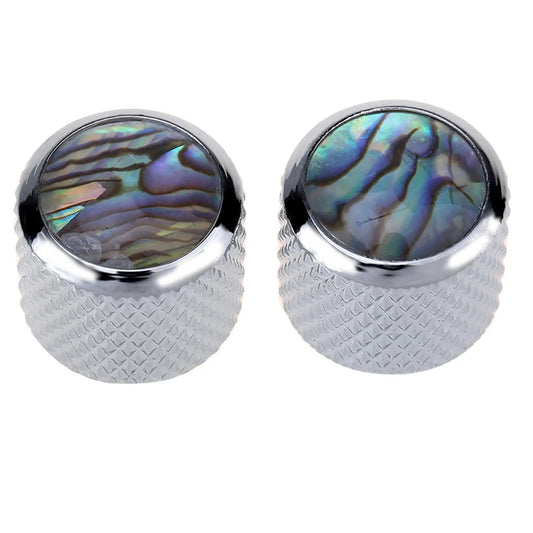 Musiclily Pro Coarse 18 Splines Steel Push-on Abalone Top Dome Control Knobs for Tele Style Electric Guitar or Bass, Set of 2