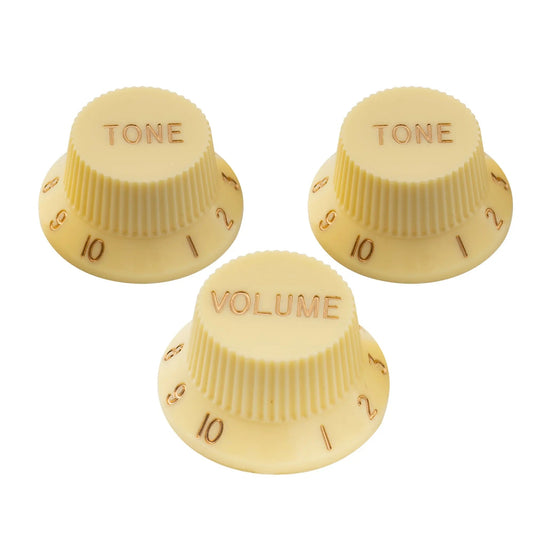 Musiclily Pro Metric Size 18 Splines 1 Volume 2 Tone Strat Style Knobs Set for Asia Import Guitar Bass Split Shaft Pots