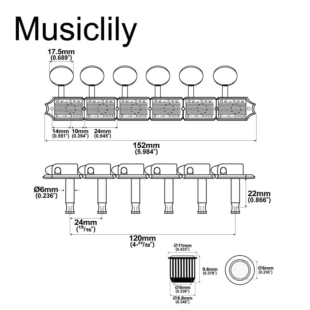 Wilkinson Vintage Deluxe Guitar Tuners Split Shaft 6 in Line Tuners Machine Heads Tuning Pegs Keys Set for Classic Vibe Fender Strat/Tele Style