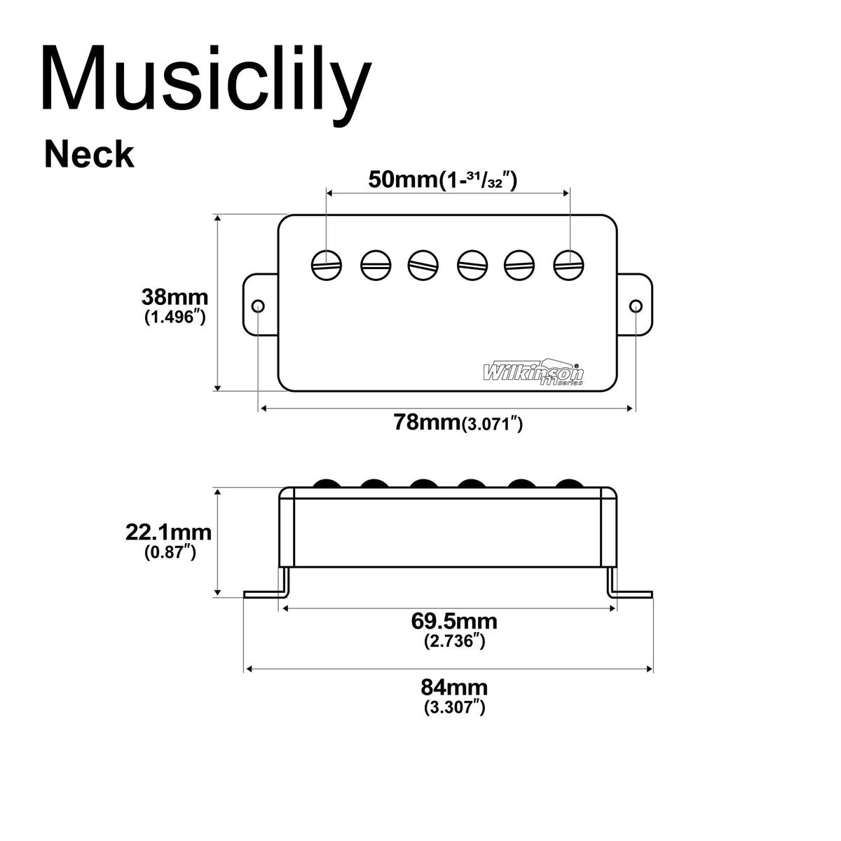 Wilkinson M Series Vintage Tone Alnico 5 Covered Humbucker Neck Pickup for LP Style Electric Guitar