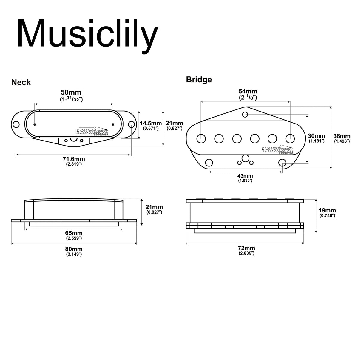 Wilkinson M Series Low Gauss Nashville Sound Ceramic Single Coil Pickups Set for Tele Style Electric Guitar