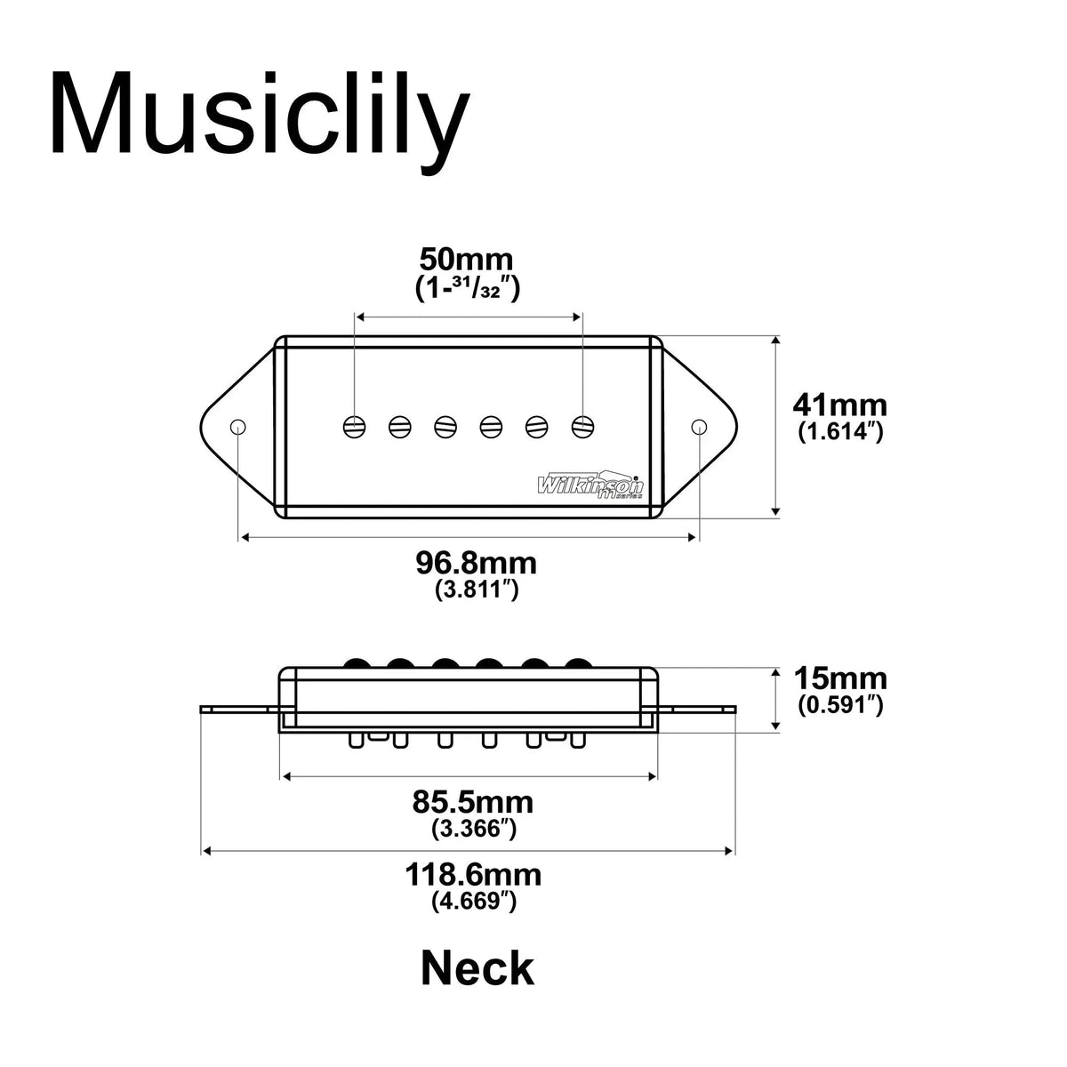 Wilkinson M Series Low Gauss Iconic Sound Ceramic P90 Dogear Style Single Coil Neck Pickup for SG LP Style Electric Guitar