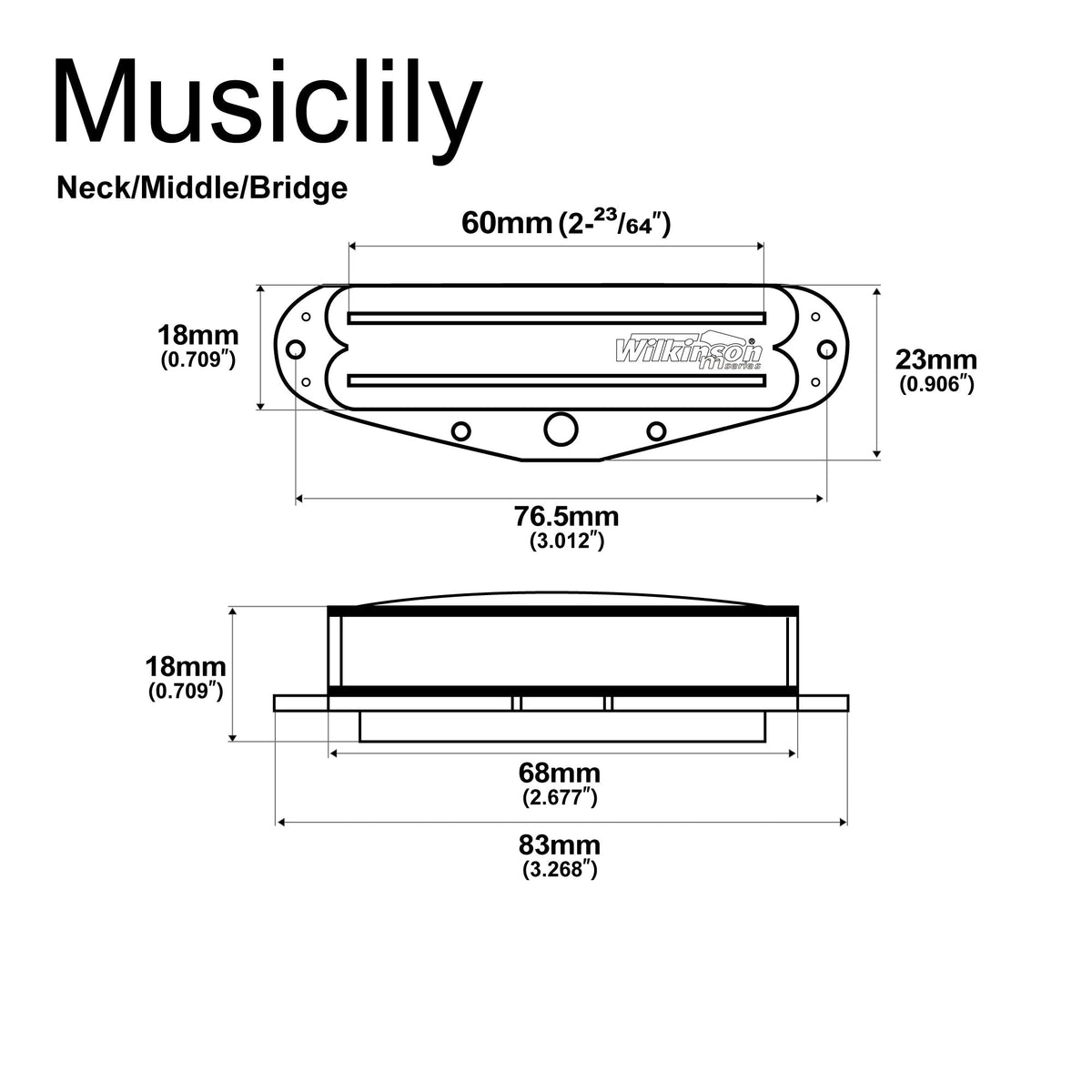 Wilkinson M Series Low Gauss Rail Blade Ceramic Single Coil Sized Humbucker Pickups Set for Strat Style Electric Guitar