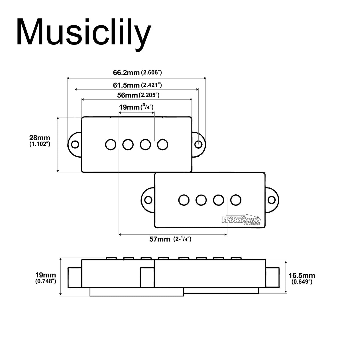 Wilkinson M Series Variable Gauss Ceramic Traditional Precision Bass Humbuckers Pickups Set for PB Style Electric Bass