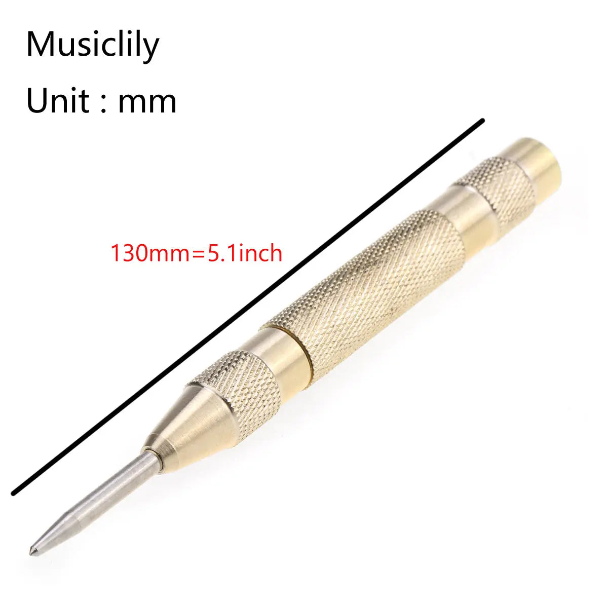 Musiclily Basic 130mm Length Brass Automatic Center Pin Punch Adjustable Spring Loaded Drill Hole Wood Hand Tool for Guitar Repair